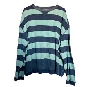 Rugby Stripe Nat Nast Striped Cotton Sweatshirt XL Navy Green Macau 90s Y2K